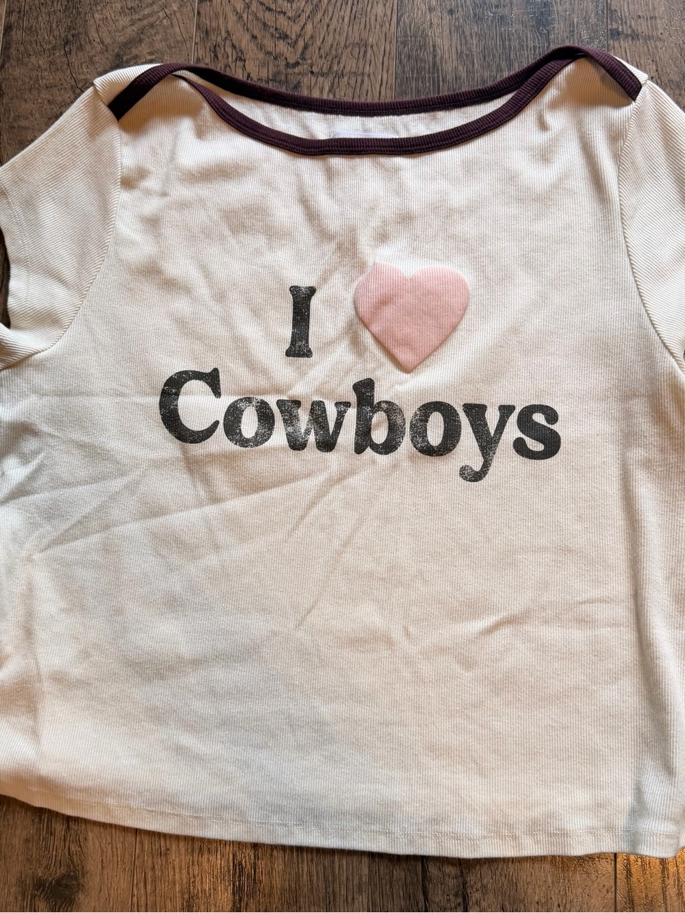 "I Love Cowboys" Cream Tee with Pink Heart